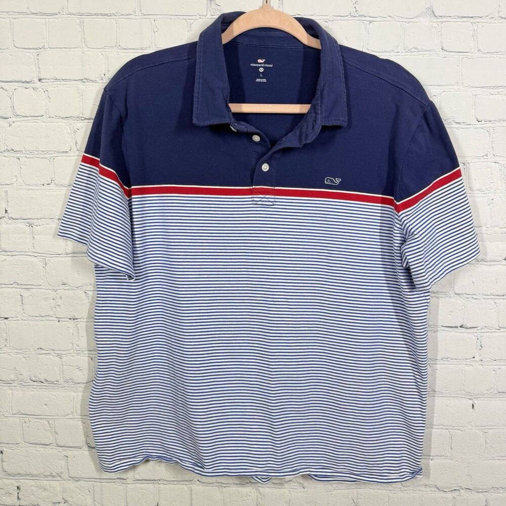 Vineyard Vines Polo Shirt Blouse Women Large Striped Boxy Preppy Nautical